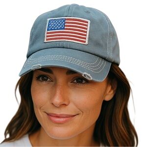 Distressed Cap with American Flag Patch